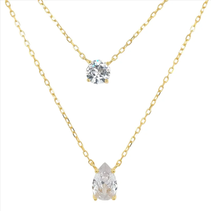 pearl necklaces for women -Golden Double Layer Pear & Round Cz Necklace