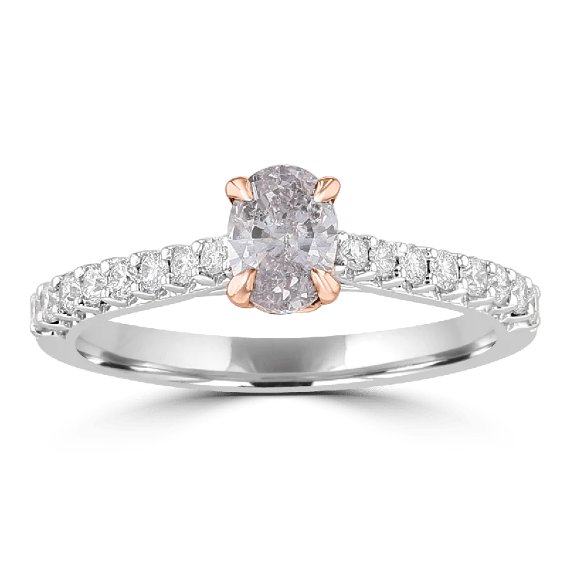 floral rings for women -14KT WHITE GOLD 0.74 CTW LIGHT PURPLISH PINK DIAMOND ACCENT RING