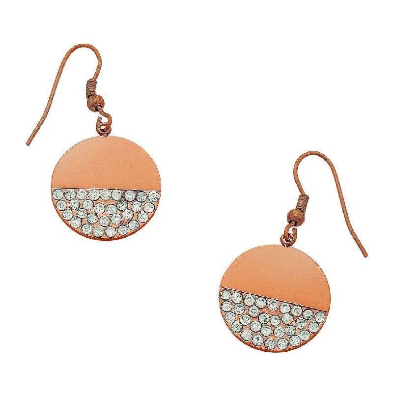 drop earrings for women -Rose Stainless Steel Pave Crystal Drop Earrings