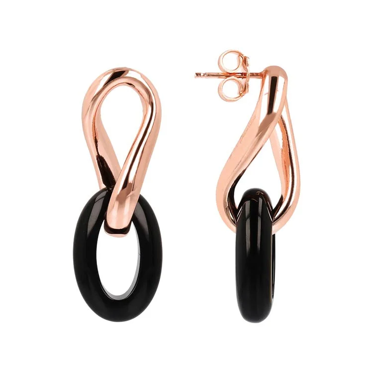 gold drop earrings for women -Bronzallure Variegata Black Onyx Link Earrings