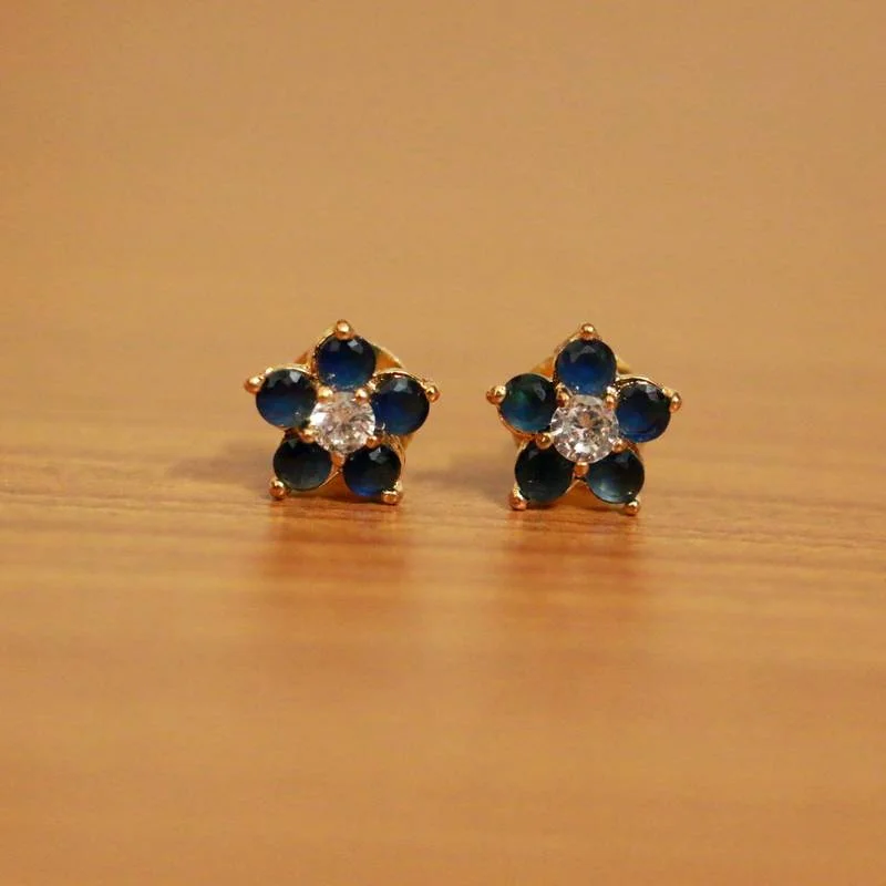 dangle earrings for women -Blue Sapphire Diamond Look Flower pattern Earrings