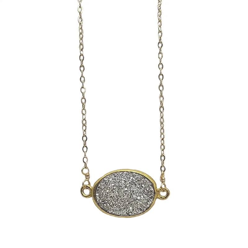 sparkling diamond necklaces for women -14k Gold-fill Necklace with Silver Druzy Quartz Pendant