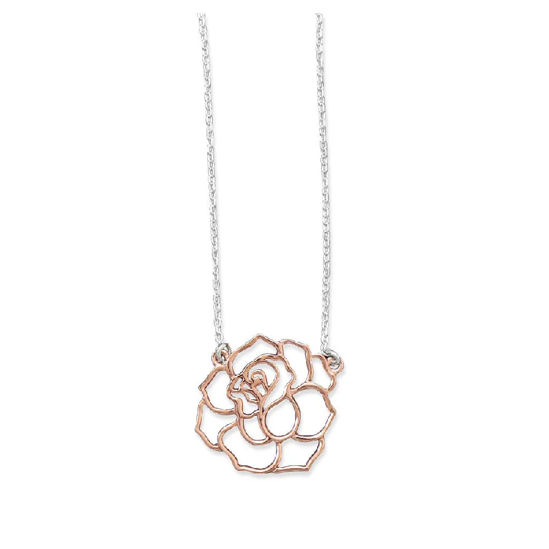 engraved necklaces for women -Rose Pendant Necklace Open Cut Design Sterling Silver with Rose Gold, 18-inch length