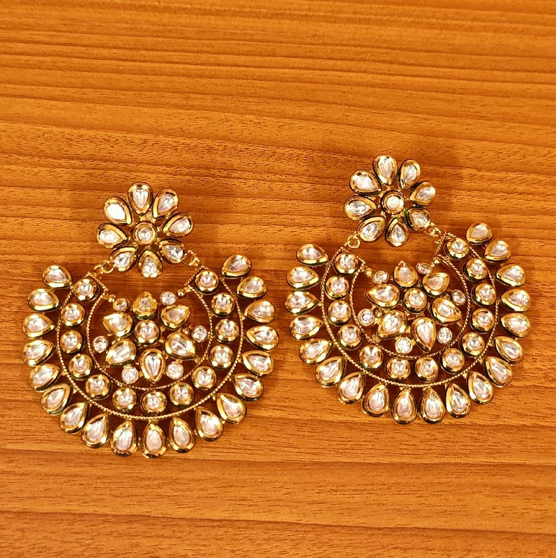 geometric earrings for women -KUNDAN POLKI GOLD LOOK CHANDBALI EARRINGS