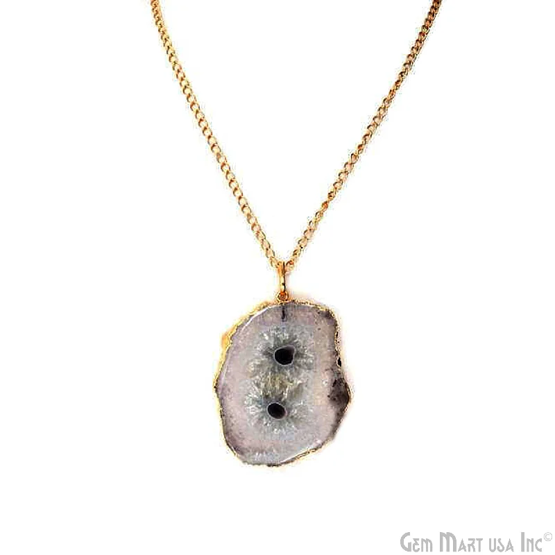 vintage-style necklaces for women -One Of A Kind Solar druzy 49x64mm Gold Electroplated Single Bail 34 Inch Necklace Chain Pendant