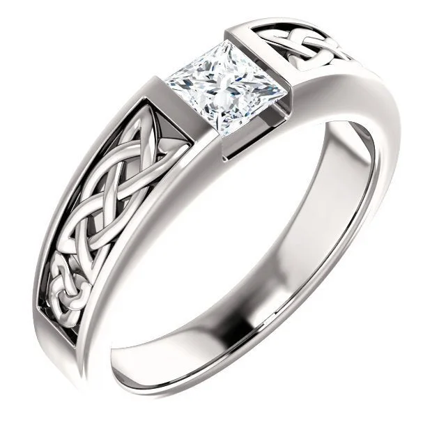 antique rings for women -Men's 14KT Gold 3/4 CT Princess Cut Diamond Celtic Ring