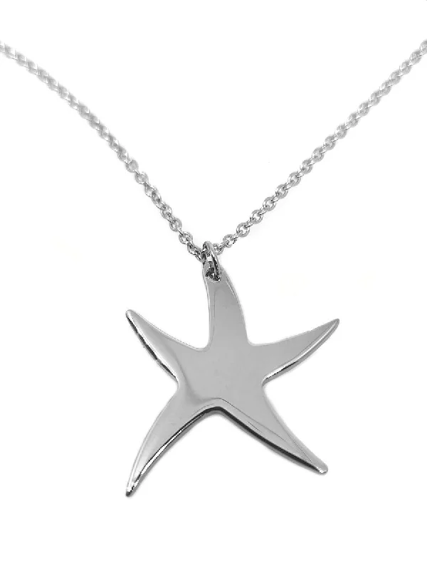 dainty silver necklaces for women -Polished Starfish Necklace Stainless Steel, 16-inch