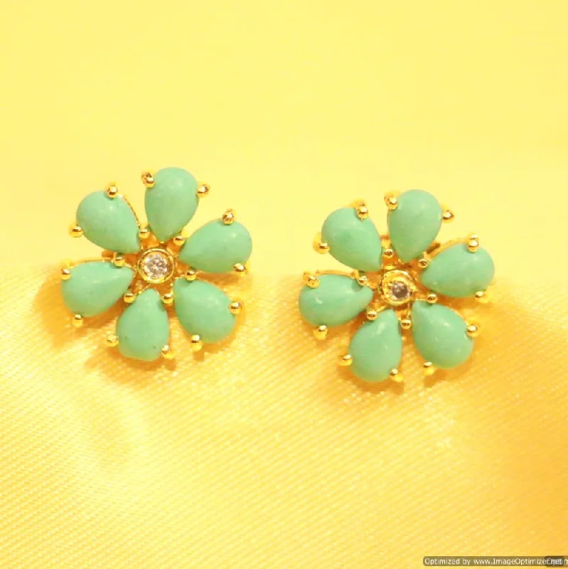 silver dangle earrings for women -Turquoise Flower Gold plated Studs