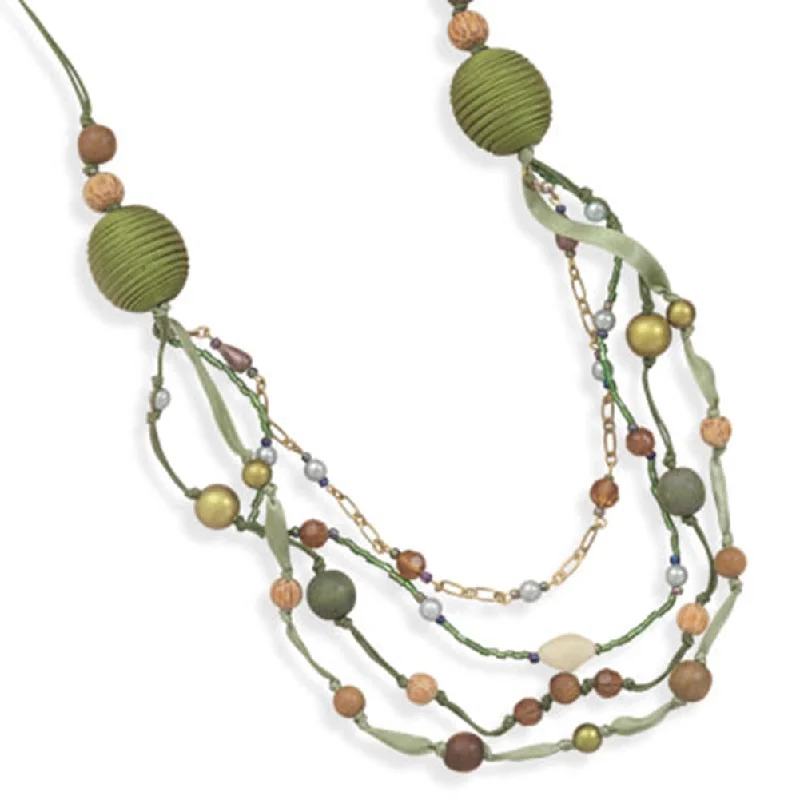 minimalistic gold necklaces for women -AzureBella Jewelry Green Bead Necklace with Three Strands