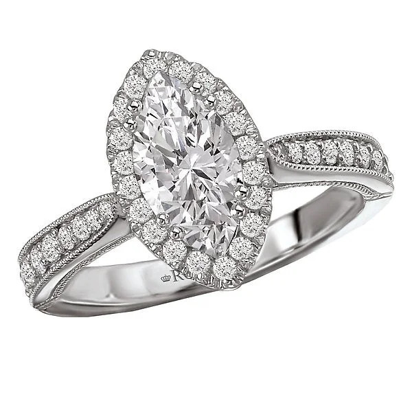 halo engagement rings -14KT WHITE GOLD 1.33 CTW DIAMOND MARQUISE HALO MILGRAIN RING