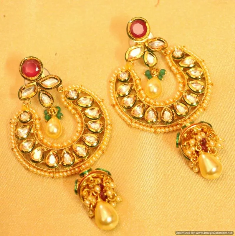 simple stud earrings for women -Kundan Meenakari Ruby & Pearl Dangling Earrings