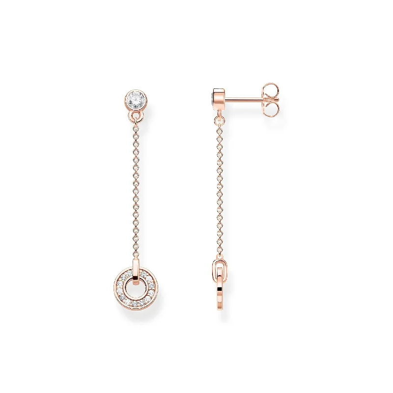 modern pearl earrings for women -THOMAS SABO Sparkling Circles Drop Rose Gold Earrings