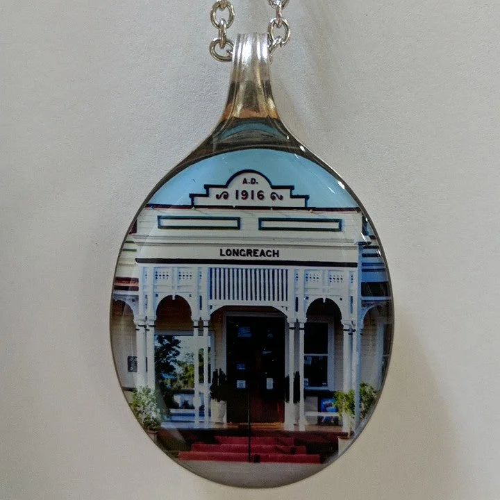 engraved silver necklaces for women -LONGREACH RAILWAY STATION RECYCLED SPOON NECKLACE