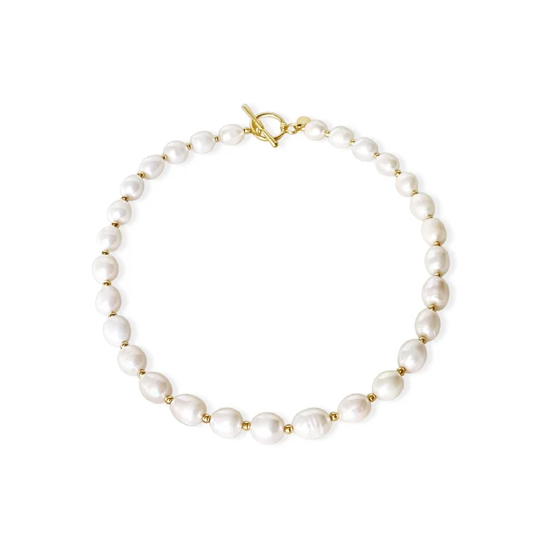 romantic necklaces for women -Beaded 18K Gold Plated Necklace w. Freshwater Pearls