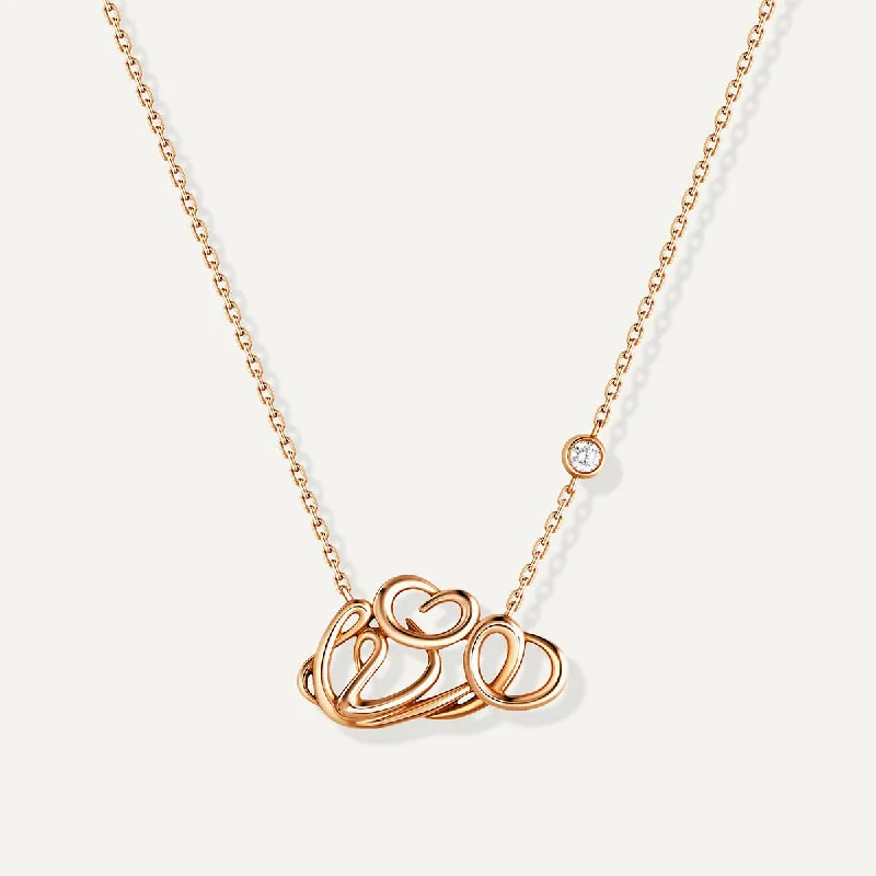 minimalist necklaces for women -Allusia Love Detailed 18K Rosegold Necklace w. Diamond