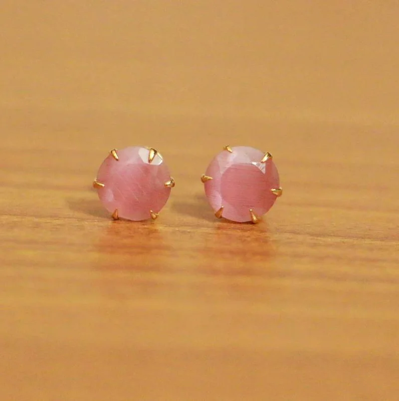 geometric earrings for women -Pink Onyx Single Stone Stud