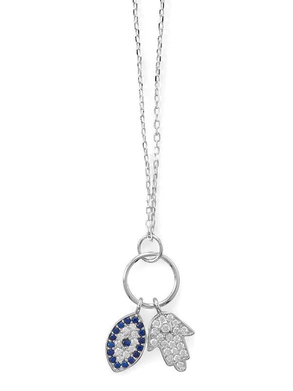 delicate necklaces for women -Evil Eye Nazar Boncuk and Hamsa Hand Charm Necklace Nontarnish Sterling Silver