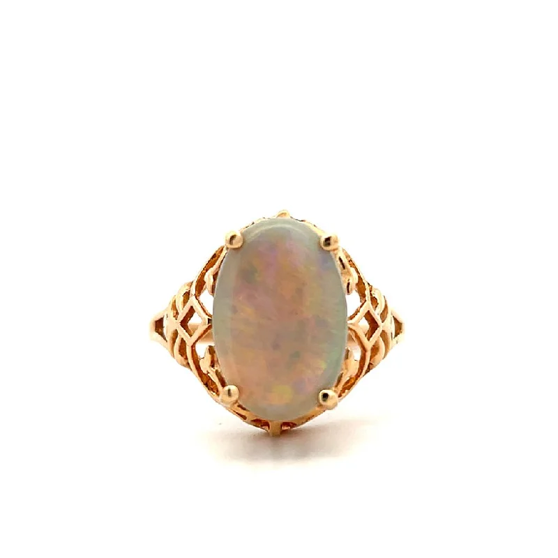 engagement rings for women -Estate 14K Yellow Gold 2.16ctw Oval Opal Ring