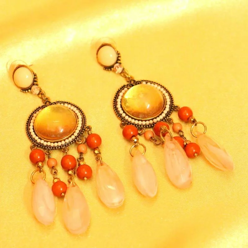 gold earrings for women -Pink Onyx Antique Finish Fashion Earrings