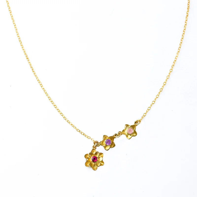 modern necklaces for women -Bloom Lariat Style Birthstone Charm Necklace for Mom, Flower Pendants