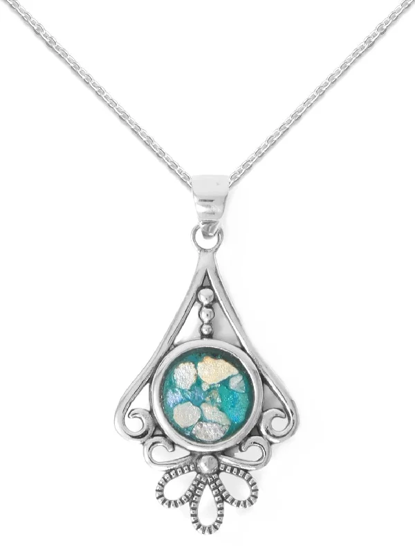 classic pearl necklaces for women -Ancient Roman Glass Necklace with Flower Design Sterling Silver