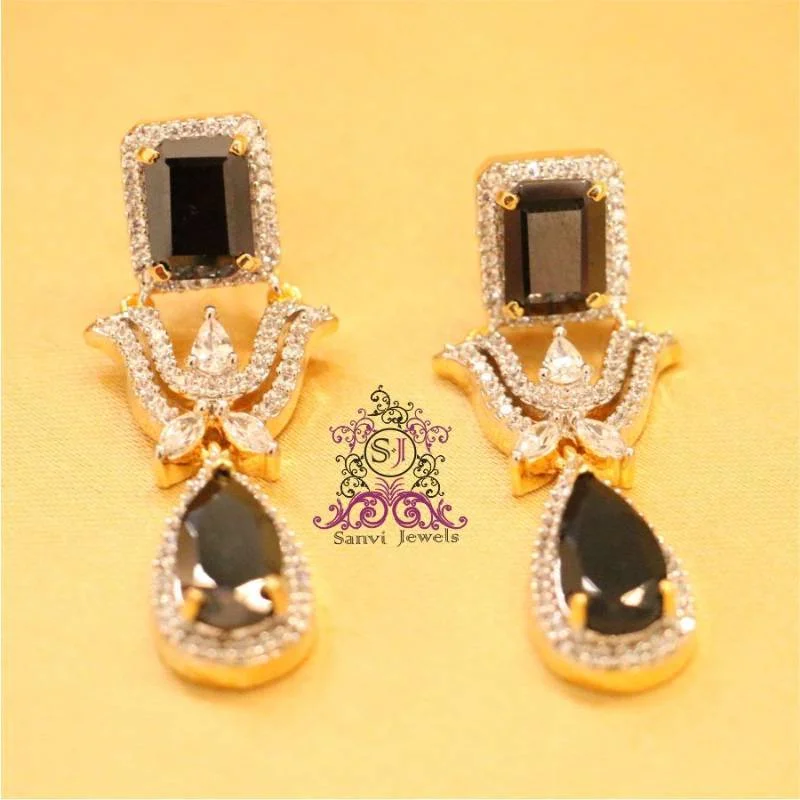 large gold hoop earrings for women -Black Onyx Diamond Look Danglers