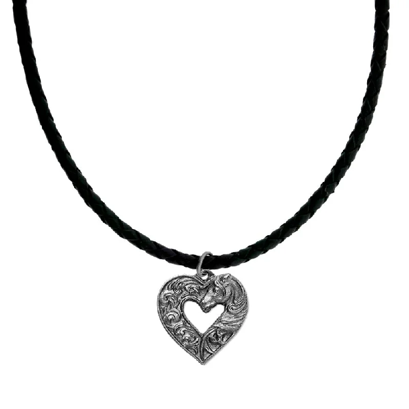 bohemian style necklaces for women -Horse in Heart Pendant Choker Necklace with Black Velveteen Cord