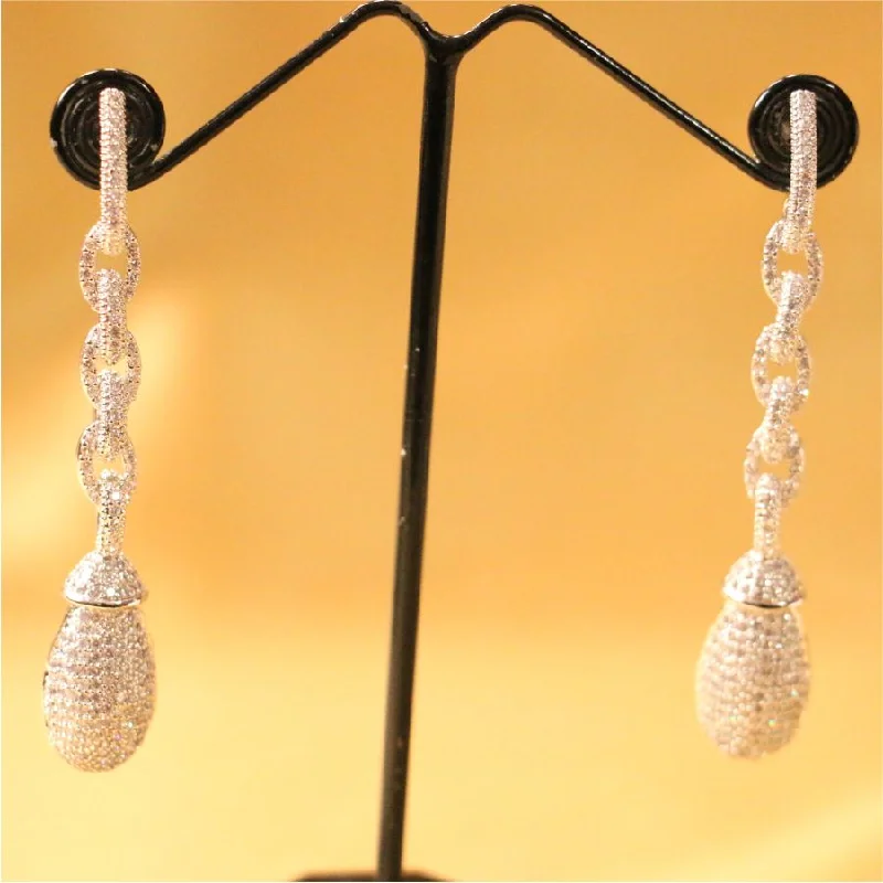 handmade silver earrings for women -Beautiful american diamond dangler