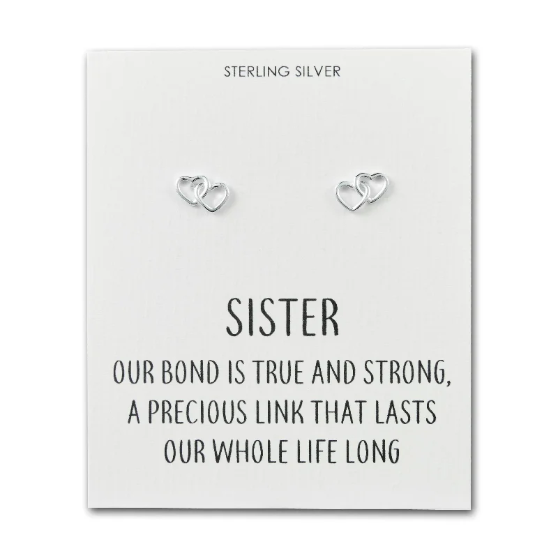 vintage earrings for women -Sterling Silver Sister Quote Heart Link Earrings