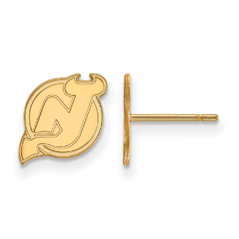 flower earrings for women -SS 14k Yellow Gold Plated NHL New Jersey Devils XS Post Earrings