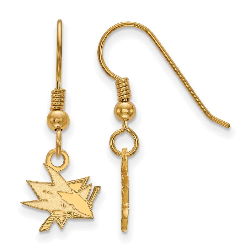 silver earrings for women -SS 14k Yellow Gold Plated NHL San Jose Sharks XS Dangle Earrings