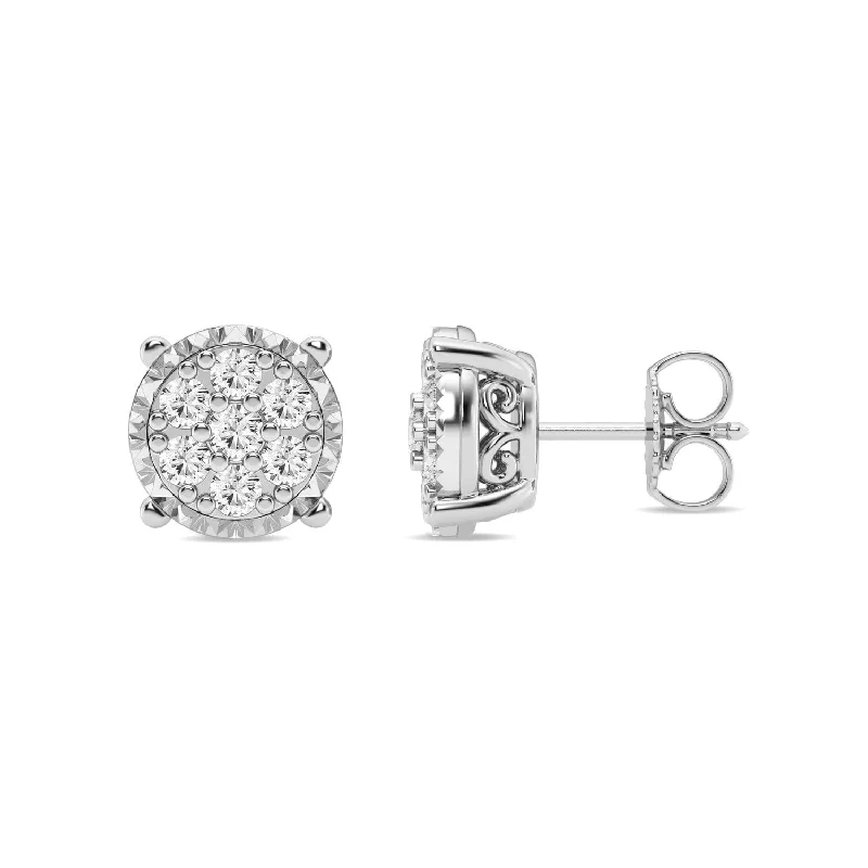 flower earrings for women -Meera Flower Composite Earrings with 1/2ct of Laboratory Grown Diamonds in 9ct White Gold