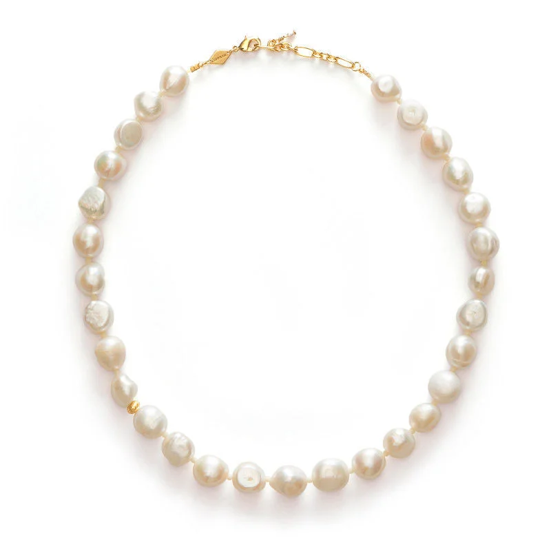 delicate necklaces for women -Stellar Pearly Gold Plated Necklace w. Pearls