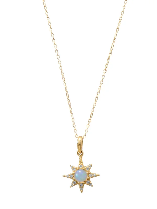 long chain necklaces for women -Synthetic Opal North Star Necklace with Cubic Zirconia Gold-plated Sterling Silver