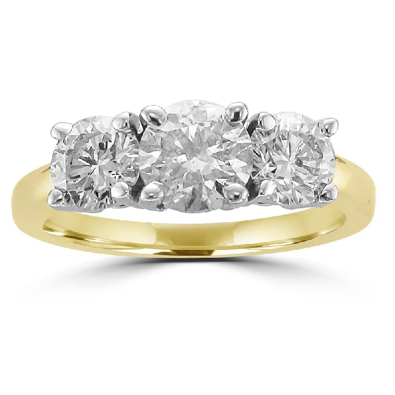 radiant cut rings for women -14KT Two-Tone Gold 1 1/2 CTW Diamond 3 Stone Ring