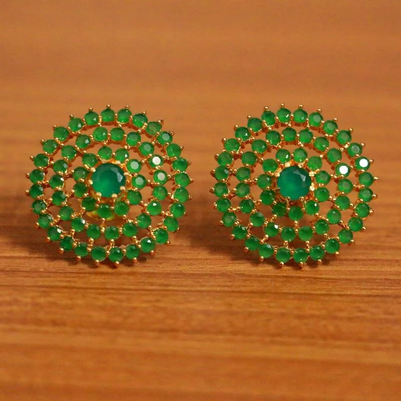 dangling pearl earrings for women -Emerald Look Round Shaped Fine Studs