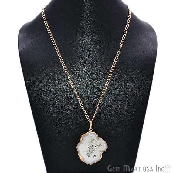 stylish pendant necklaces for women -One Of A Kind Solar Druzy 48x34mm Gold Electroplated Single Bail 24 Inch Necklace Chain Pendant