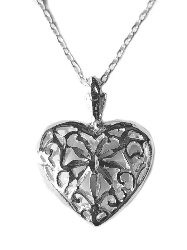 vintage-style necklaces for women -Filigree Heart Necklace with Reversible Pendant Sterling Silver