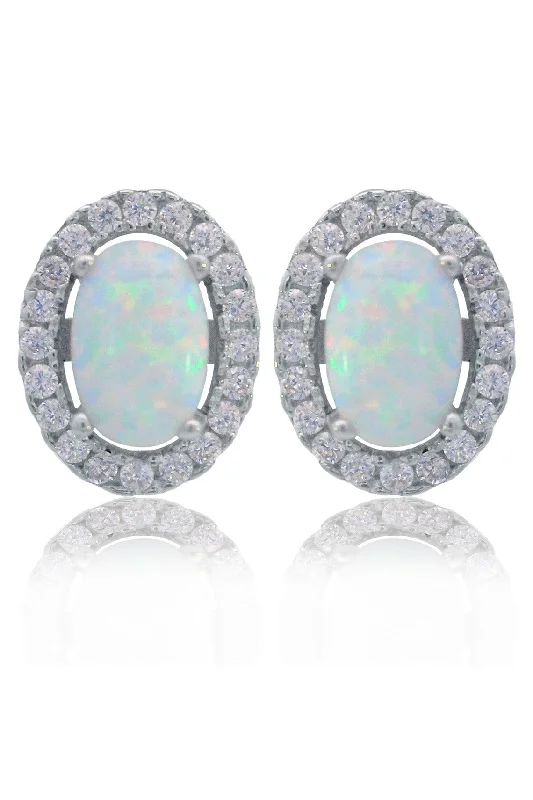 stylish pearl earrings for women -OPAL GLOW BLACKWATTLE WHITE CREATED OPAL EARRINGS SILVER