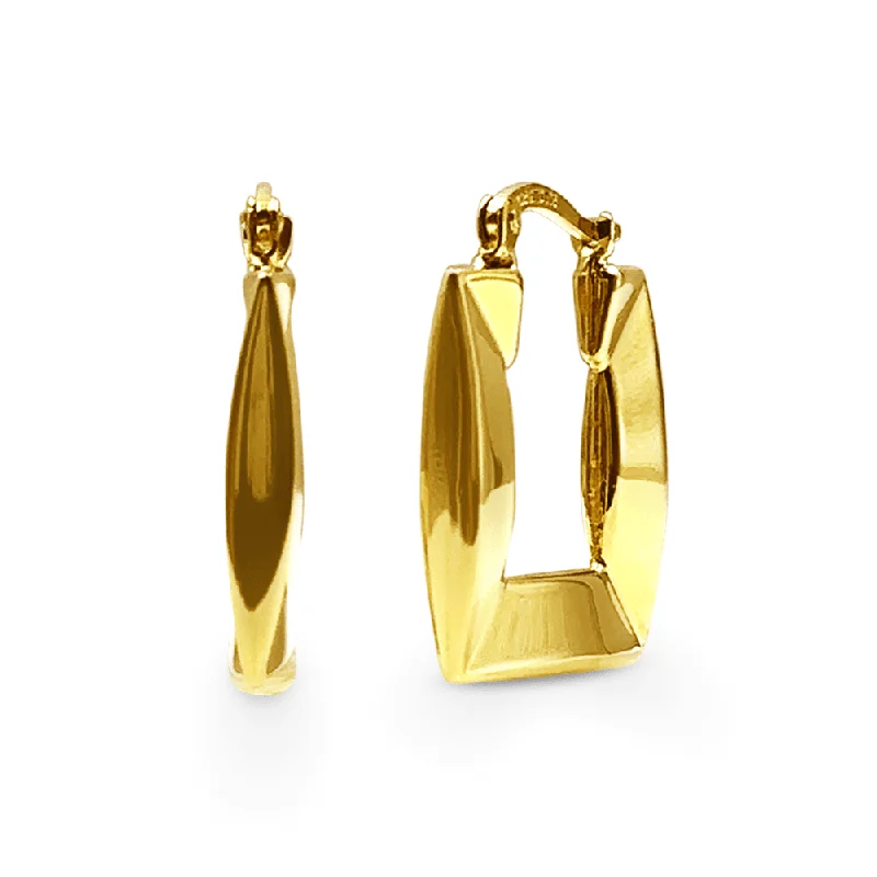 trendy earrings for women -9ct Yellow Gold Silver Filled Wave Square Hoop Earrings