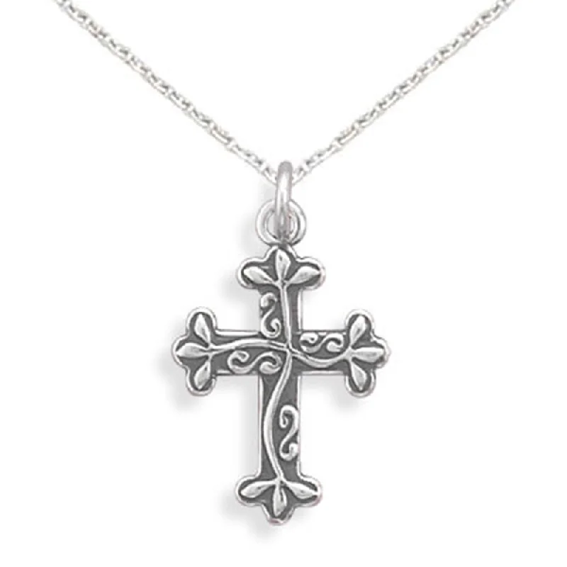 gemstone necklaces for women -Reversible Cross  Necklace Vine Design Sterling Silver, with Chain