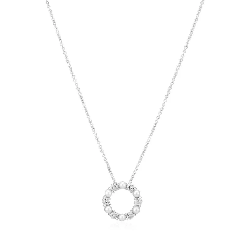 romantic necklaces for women -Biella Perla Silver Necklace w. Zirconia & Pearl