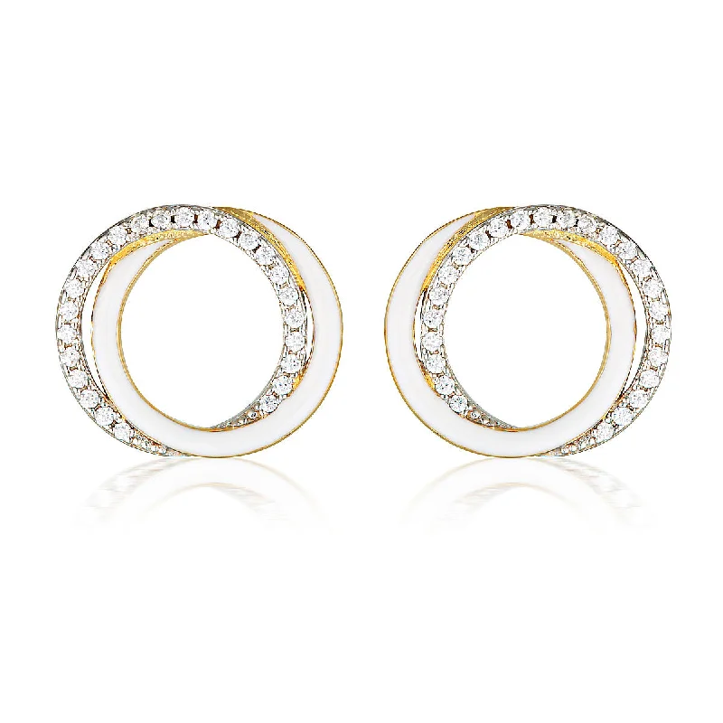 trendy earrings for women -GEORGINI REFLECTION CIRCLES EARRING GOLD, SILVER & WHITE ENAMEL