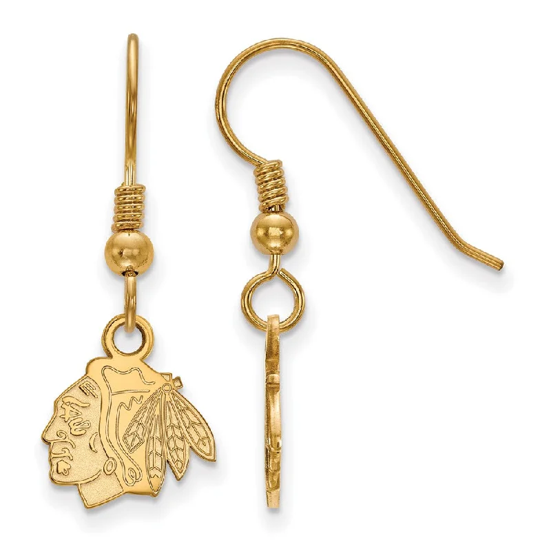 statement earrings for women -SS 14k Yellow Gold Plated NHL Chicago Blackhawks XS Dangle Earrings