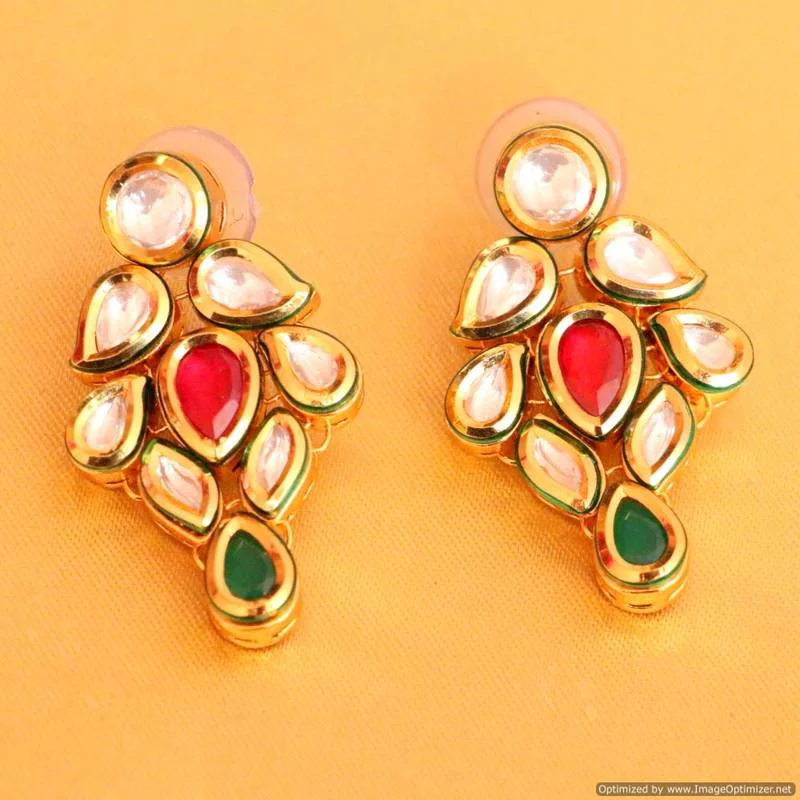 rhinestone earrings for women -Multicolour Kundan Meenakari Ethnic Earrings