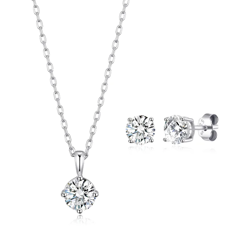 sapphire earrings for women -Sterling Silver April (Diamond) Birthstone Necklace & Earrings Set Created with Zircondia® Crystals