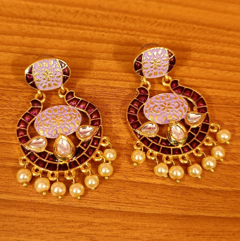 trendy silver earrings for women -PURPLE & MAUVE MEENAKARI PEARL EARRINGS