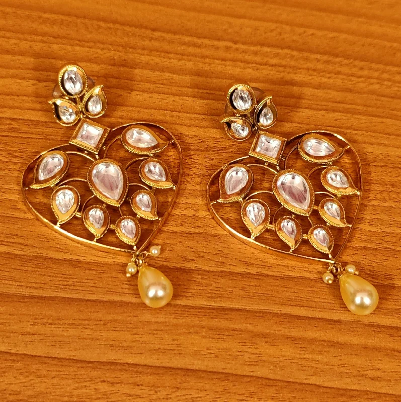 vintage earrings for women -GOLD LOOK KUNDAN POLKI PAISLEY EARRINGS