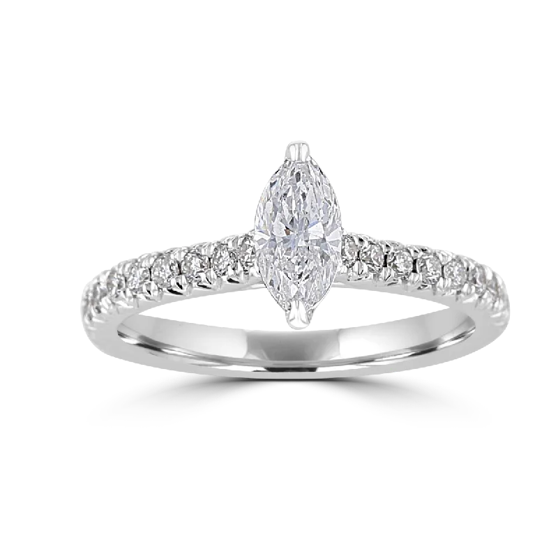 platinum rings for women -JULEVE 14KT WHITE GOLD 1.00 CTW MARQUISE DIAMOND HIDDEN HALO RING