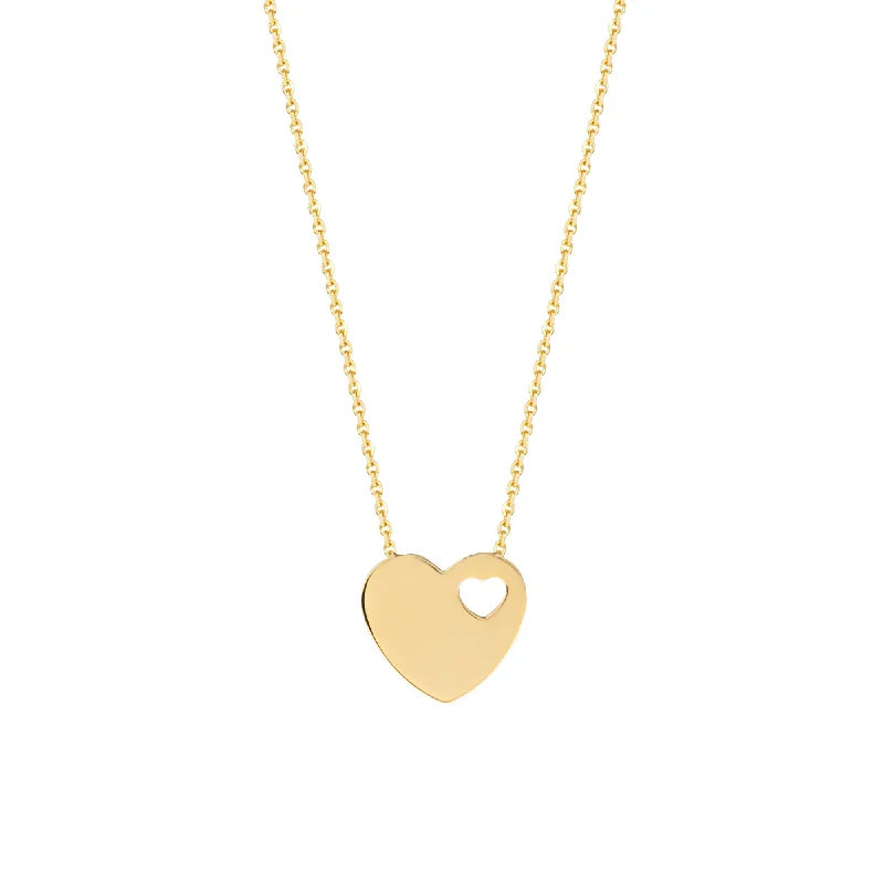 fancy gold necklaces for women -14k Yellow Gold Heart and Cut Out Heart Necklace Adjustable Length